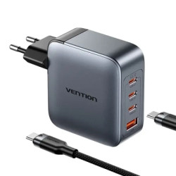 Зарядний пристрій Vention 3xUSB-C PD100W + 1xUSB QC3.0 30W GaN + cable USB-C to USB-C 1.0m gray (TZ-FETH0-EU)