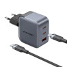 Зарядний пристрій Vention 2xUSB-C PD70W + 1xUSB QC3.0 22.5W GaN + cable USB-C to USB-C 1.0m black gray (TZ-FEXH0-EU)