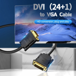 Кабель мультимедійний DVI M to VGA M 1.5m 24+1pin black Vention (EABBG)