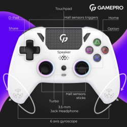 Геймпад GamePro GPS13W BT 5.3/USB/PC/iOS/Android/PS3/PS4 RGB White (GPS13W)