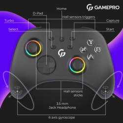 Геймпад GamePro GPX13B 2.4G/BT 5.1/USB/PC/iOS/Android RGB Black (GPX13B)