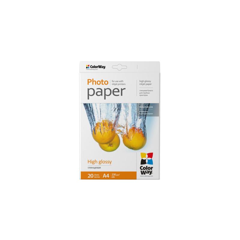 Фотопапір ColorWay A4 230г Glossy 20ст (PG230020A4)