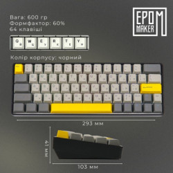 Клавіатура Epomaker EP64 60 Mulan Switch Hot-Swap RGB Wireless/Bluetooth/USB UA Black (EP64-B-M)
