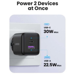 Зарядний пристрій Ugreen USB + USB-C GaN 30W X516 black (65014)