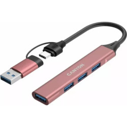 Концентратор Canyon hub DS-02 4in1 USB-A/C Pink (CNS-TDS02P)