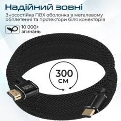 Кабель мультимедійний HDMI M to HDMI M 3.0m V2.0 90° corner Promate (prolink4k1-300.black)