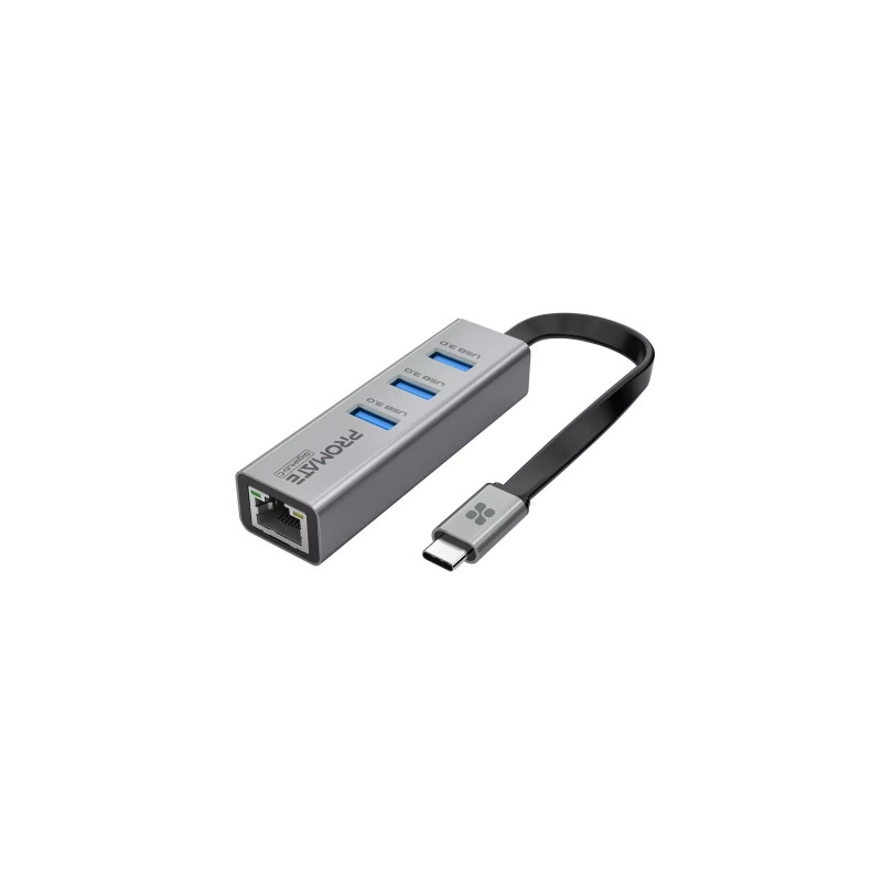 Концентратор Promate USB Hub 4 ports gigahub-c.grey (gigahub-c.grey)