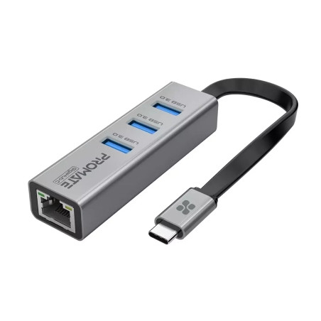Концентратор Promate USB Hub 4 ports gigahub-c.grey (gigahub-c.grey)