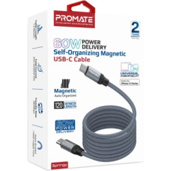 Дата кабель USB-C to USB-C 1.2m Promate (springy.grey)