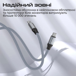 Дата кабель USB-C to USB-C 1.2m Promate (springy.grey)