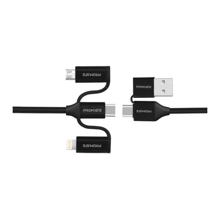 Дата кабель USB 2.0 AM to Lightning + Micro 5P + USB-C pentapower.black Promate (pentapower.black)
