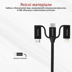 Дата кабель USB 2.0 AM to Lightning + Micro 5P + USB-C pentapower.black Promate (pentapower.black)