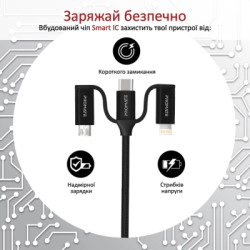 Дата кабель USB 2.0 AM to Lightning + Micro 5P + USB-C pentapower.black Promate (pentapower.black)