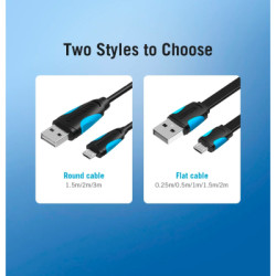 Дата кабель USB 2.0 AM to Micro 5P 0.5m Black Vention (VAS-A08-B050)