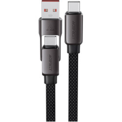 Дата кабель USB-C + USB-A to USB-C 1.2m 3.0A zink alloy C13-04 Black Acefast (6974316282334)