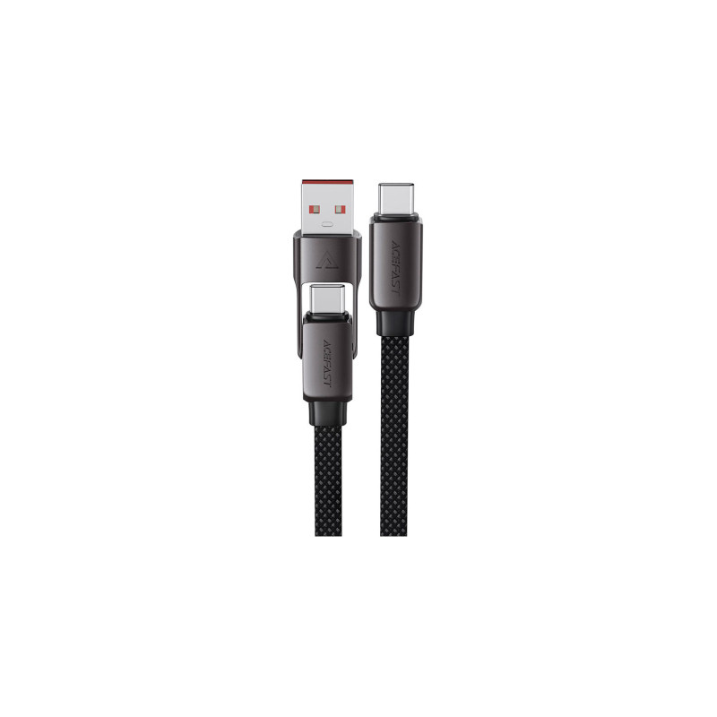 Дата кабель USB-C + USB-A to USB-C 1.2m 3.0A zink alloy C13-04 Black Acefast (6974316282334)