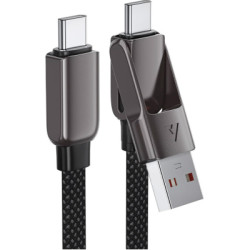 Дата кабель USB-C + USB-A to USB-C 1.2m 3.0A zink alloy C13-04 Black Acefast (6974316282334)