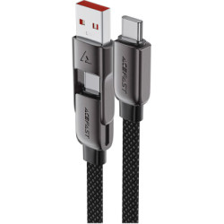 Дата кабель USB-C + USB-A to USB-C 1.2m 3.0A zink alloy C13-04 Black Acefast (6974316282334)