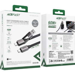 Дата кабель USB-C + USB-A to USB-C 1.2m 3.0A zink alloy C13-04 Black Acefast (6974316282334)