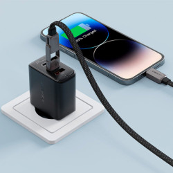 Дата кабель USB-C + USB-A to USB-C 1.2m 3.0A zink alloy C13-04 Black Acefast (6974316282334)