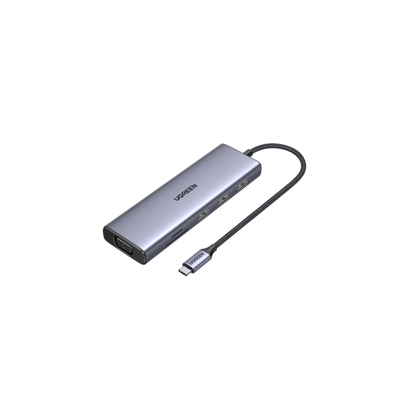 Концентратор Ugreen USB3.1 Type-C to HDMI/VGA/USB 3.0х3/RJ45/SD/TF/PD/35мм TRRS 100W 10-in-1 (15601)