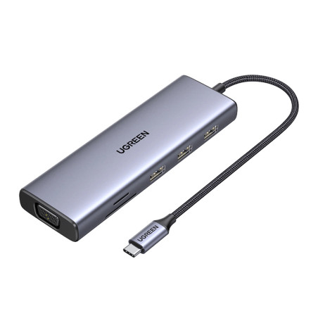 Концентратор Ugreen USB3.1 Type-C to HDMI/VGA/USB 3.0х3/RJ45/SD/TF/PD/35мм TRRS 100W 10-in-1 (15601)
