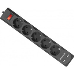 Мережевий фільтр живлення Defender DFS 751, 1.8m, 5роз., 2xUSB (99751)