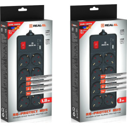Мережевий фільтр живлення REAL-EL RS-PROTECT 805 3m, black (EL122300043)