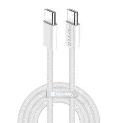 Дата кабель USB-C to USB-C 2.0m (braided cotton) (PD Fast Charging 60W) 3.0А grey ColorWay (CW-CBPDCC068-GR)