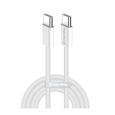 Дата кабель USB-C to USB-C 2.0m (braided cotton) (PD Fast Charging 60W) 3.0А grey ColorWay (CW-CBPDCC068-GR)