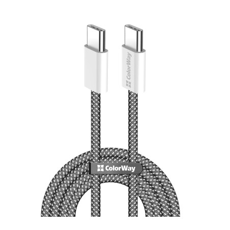 Дата кабель USB-C to USB-C 2.0m (braided cotton) (PD Fast Charging 60W) 3.0А black ColorWay (CW-CBPDCC068-BK)