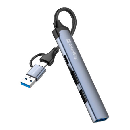 Концентратор ColorWay USB-A/USB-C 4-in-1 USB2.0х2/USB3.0/USB-C2.0 (CW-HUB06)