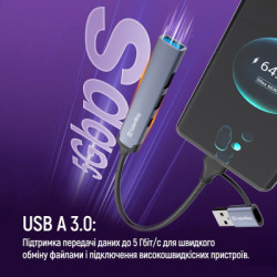 Концентратор ColorWay USB-A/USB-C 4-in-1 USB2.0х2/USB3.0/USB-C2.0 (CW-HUB06)