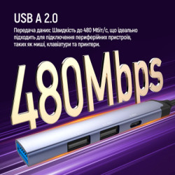 Концентратор ColorWay USB-A/USB-C 4-in-1 USB2.0х2/USB3.0/USB-C2.0 (CW-HUB06)