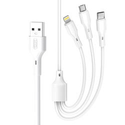 Дата кабель USB 2.0 AM to Lightning + Micro 5P + USB-C 1.0m 2.4A XO (CB-23U3)