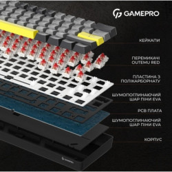Клавіатура GamePro MK130G Pro Outemu Red Switch Hot-Swap 60 RGB USB/Wireless/Bluetooth Black (MK130G Pro)