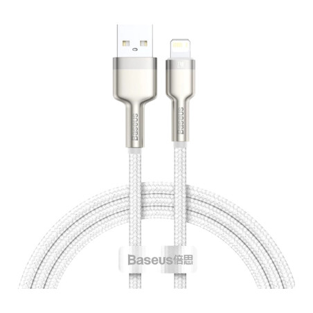 Дата кабель USB 2.0 AM to Lightning 1.0m Cafule Series Metal 2.4A White Baseus (CALJK-A02)