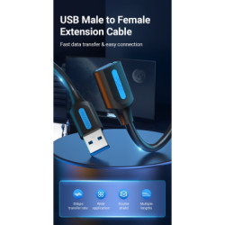 Дата кабель USB 2.0 AM/AF 1.5m black Vention (CBIBG)