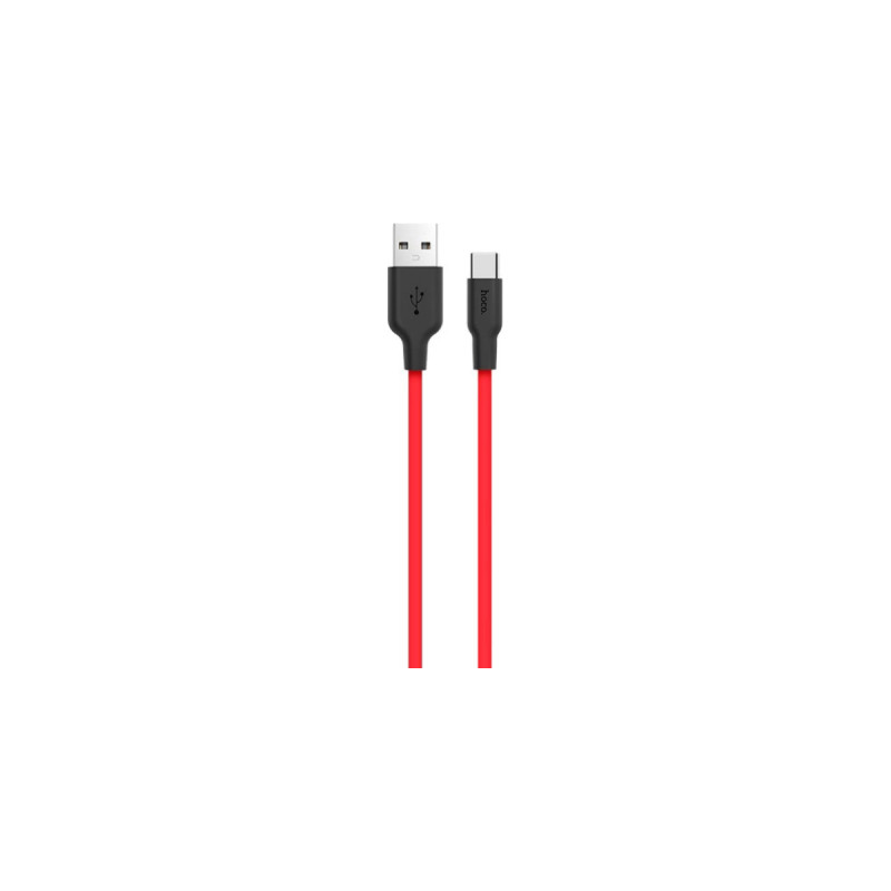 Дата кабель USB 2.0 AM to USB-C 1.0m 2A silicone X21 black+red HOCO (6957531071419)