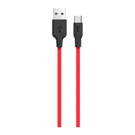 Дата кабель USB 2.0 AM to USB-C 1.0m 2A silicone X21 black+red HOCO (6957531071419)