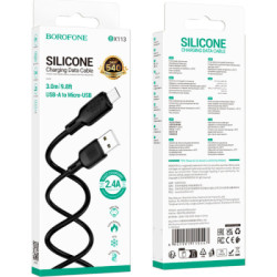 Дата кабель USB 2.0 AM to Micro 5P 3.0m Lenny silicone BX113 black BOROFONE (6941991115547)