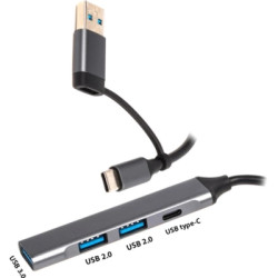 Концентратор Dynamode USB Type-C + USB-A to 1хUSB-C 3.0 1хUSB-A 3.0 2xUSB-A 2.0 dark grey (DM-UH-314AC)