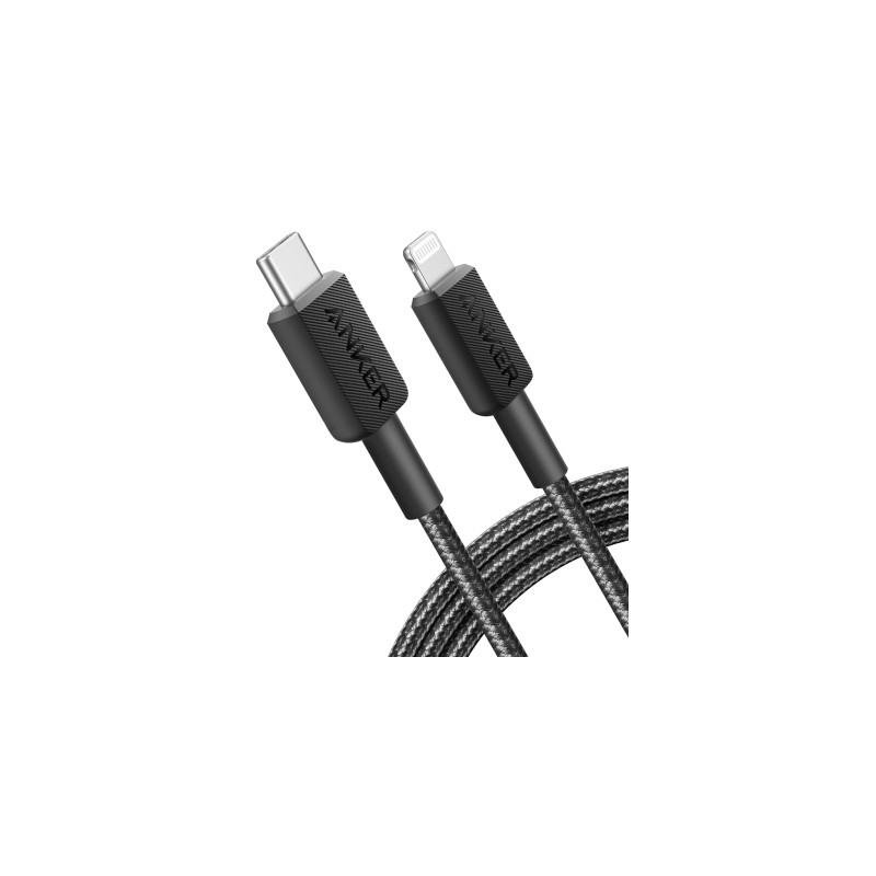 Дата кабель USB-C to Lightning 1.8m nylon 322 black Anker (A81B6G11)