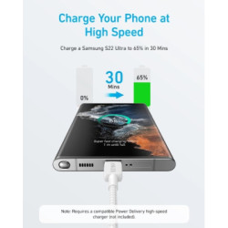 Дата кабель USB-C to USB-C 0.9m nylon 322 white Anker (A81F5H21/A81F5G21)