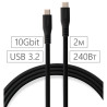 Дата кабель USB-C to USB-C 2.0m UBS3.2 Gen2 10G 240W Chip Silicon Black Vinga (VCPDCCC3242SB)