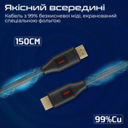 Кабель мультимедійний HDMI M to HDMI M 1.5m V2.0 black Promate (prolink4k60-150)
