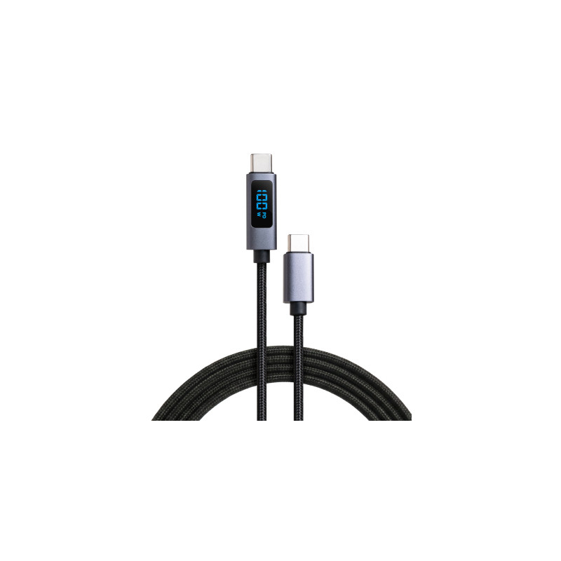 Дата кабель USB-C to USB-C 2.0m 100W LCD Display Nylon Black Vinga (VYDCCC22100D)