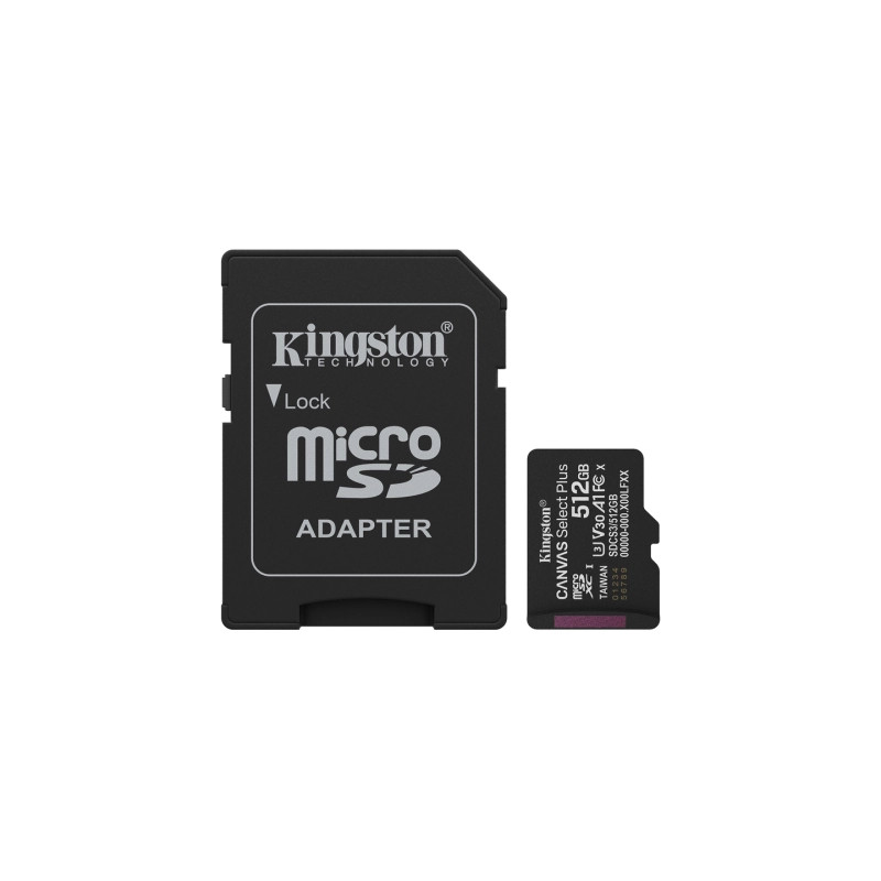 Карта пам'яті Kingston 512GB microSDXC class 10 UHS-I U3 V30 A1 Canvas Select Plus (SDCS3/512GB)