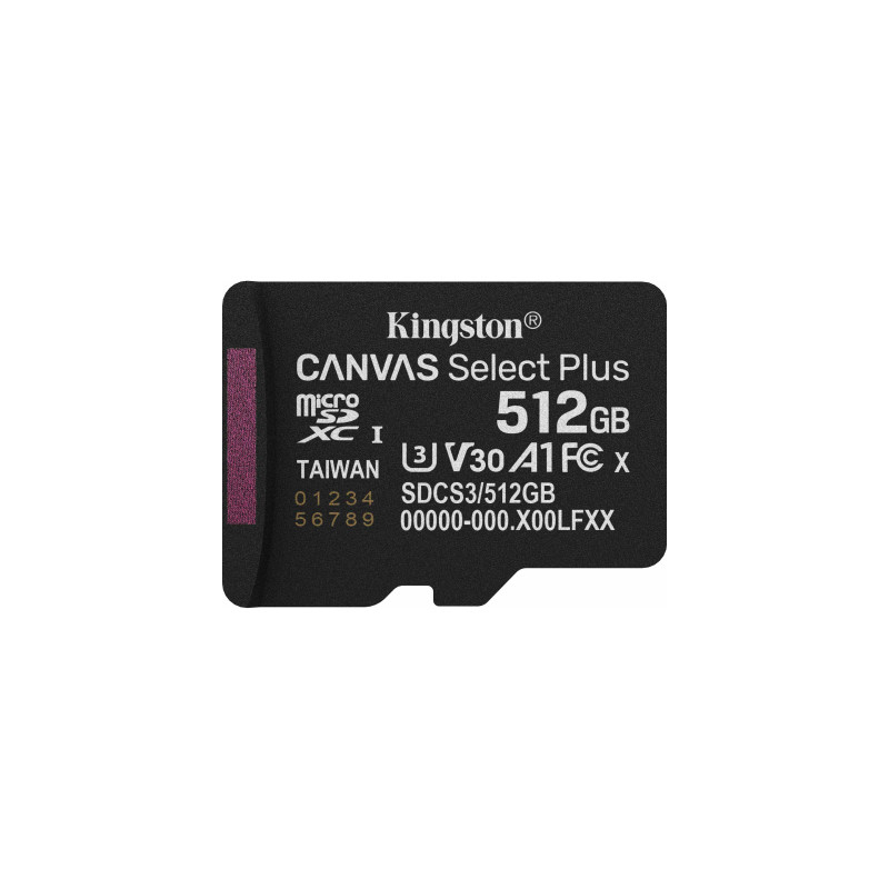 Карта пам'яті Kingston 512GB microSDXC class 10 UHS-I U3 V30 A1 Canvas Select Plus (SDCS3/512GBSP)