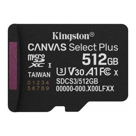 Карта пам'яті Kingston 512GB microSDXC class 10 UHS-I U3 V30 A1 Canvas Select Plus (SDCS3/512GBSP)